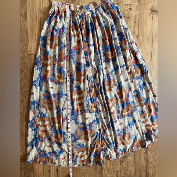 Vintage 80s 90s midi maxi pleated button front floral flowy skirt high waist - Picture 5 of 6